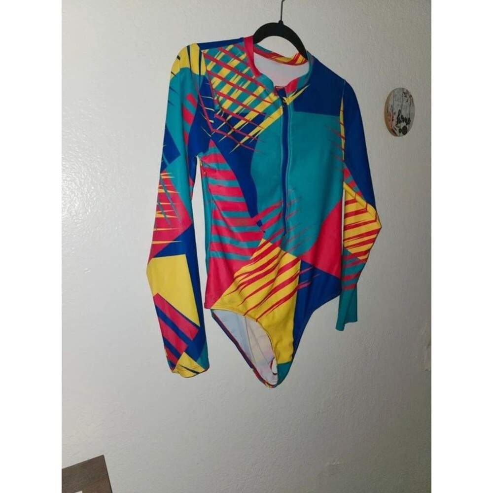 Multicolored Graphic Print Stretchy Bodysuit Size L